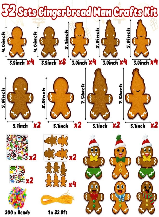 80UncleKimby 32 Sets Christmas Gingerbread Man Craft Kits for Kids - DIY Felt Necklace for Xmas Holiday Gifts Party Favor Classroom Activities - Image 3